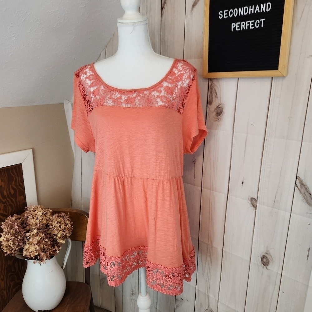 Torrid Coral Lace Peplum Top